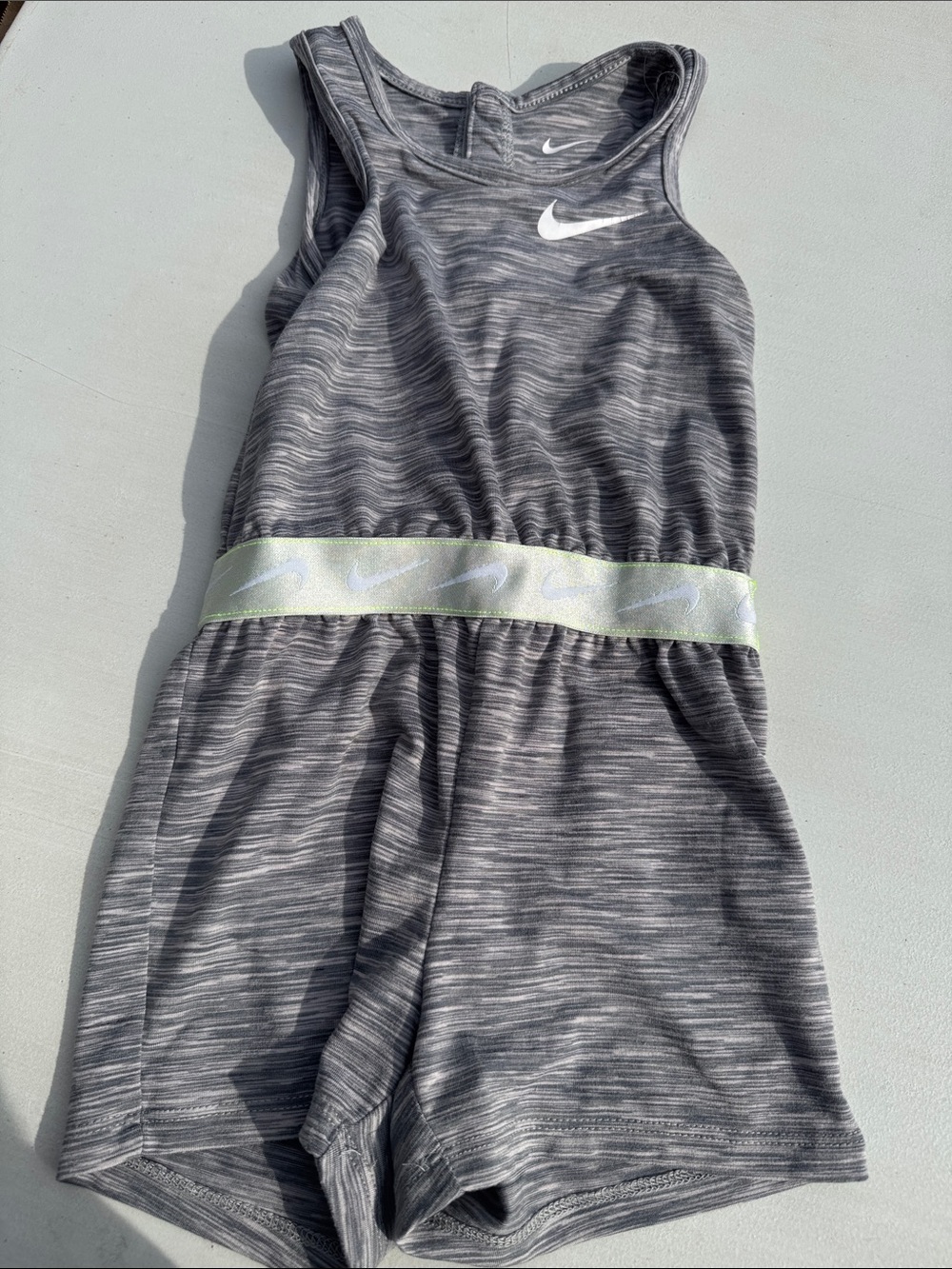 Nike Gray Heathered Tank Romper with Lime Accent